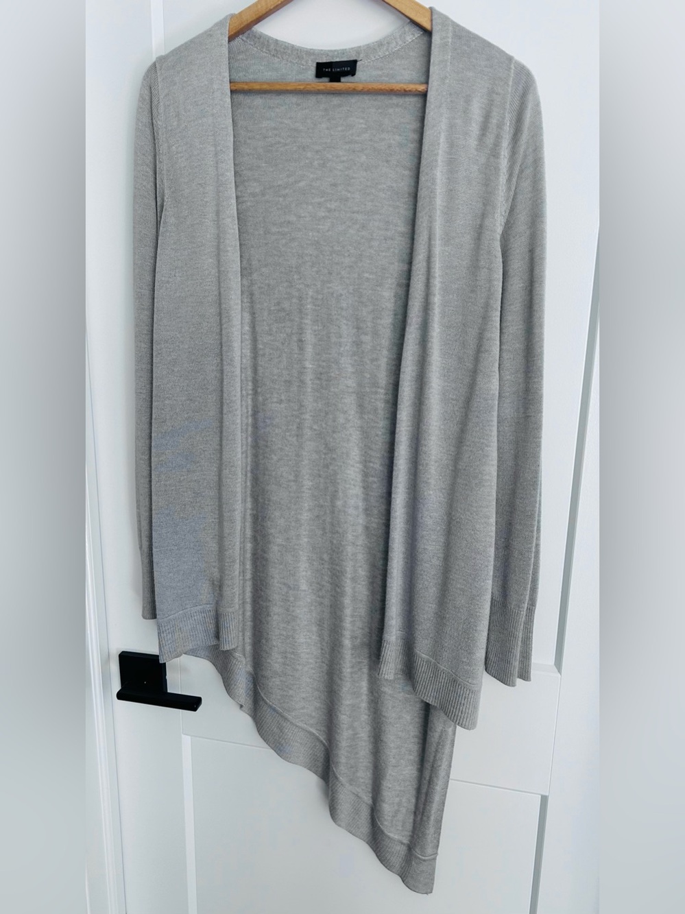 Flowy Gray Asymmetrical Rayon Knit Open Cardigan